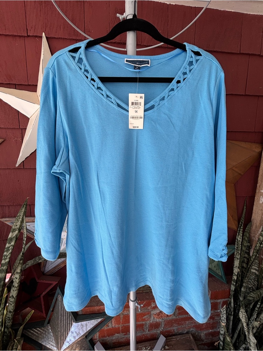NWT Y2K Karen Scott Shawl Boatneck 3/4 Sleeves Maliblue Top Women Plus Size XXL